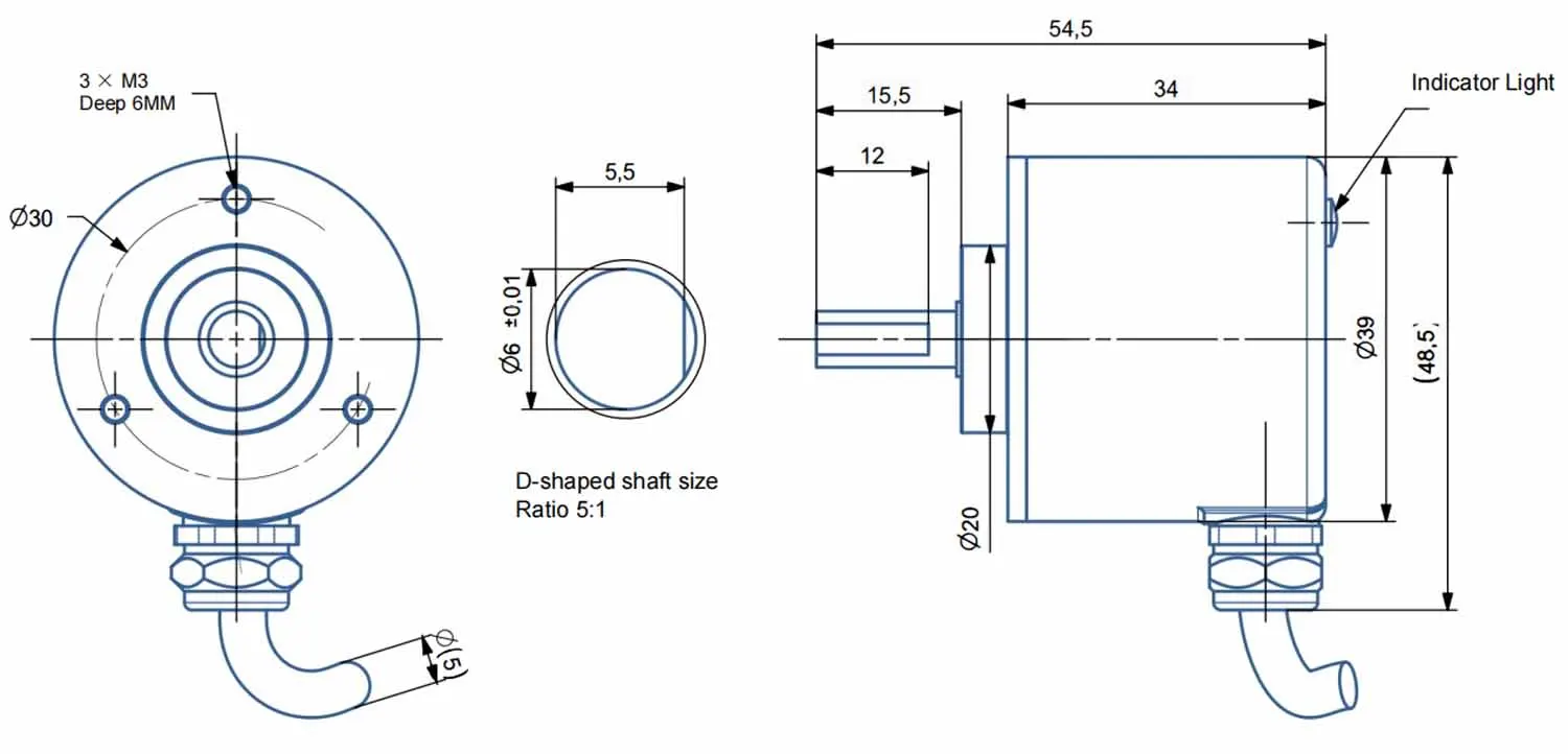 8mm Hollow Shaft Magnetic Single-Turn Absolute Encoder Multi-Interface(CAN/SSI/Analog) Angle Speed Sensor