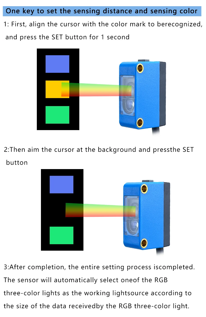 Mark Sensor Optical Sensor Color Marking Label Contrast Sensor Simple Easy Use 12-24V DC NPN PNP Sensing Distance 10mm