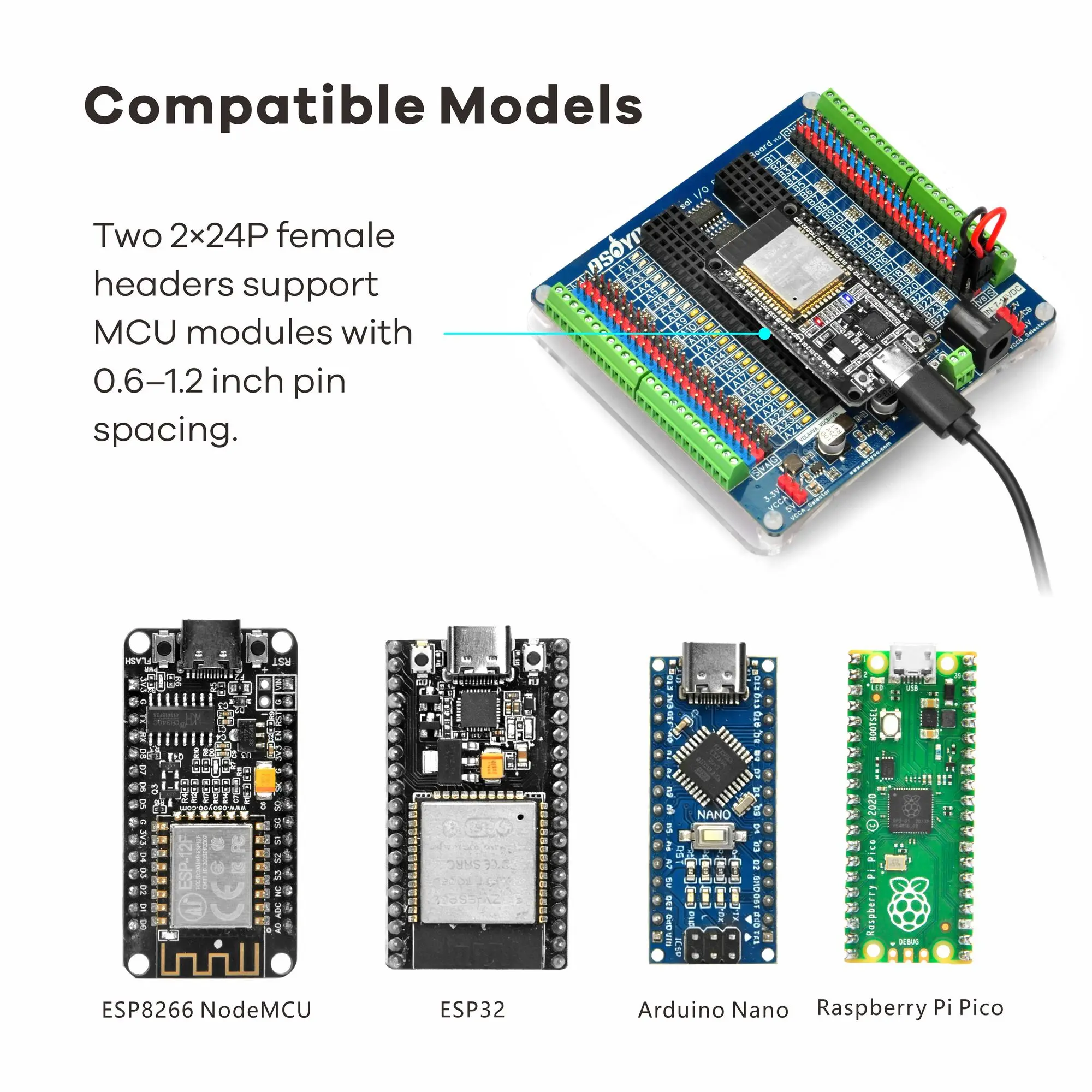 OSOYOO Universal IO Breakout Board – GPIO Expansion & Debugging Platform for Arduino Nano, ESP32, ESP8266 NodeMCU, Raspberry Pi