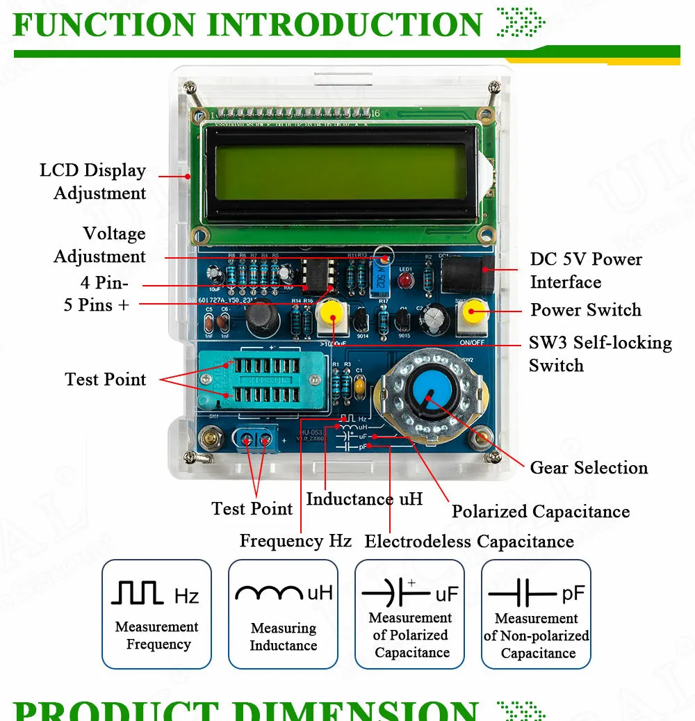 DIY Electronic Kit Capacitance Inductance Tester Frequency Measurement Display PCB DIY Soldering Project Practice Solder