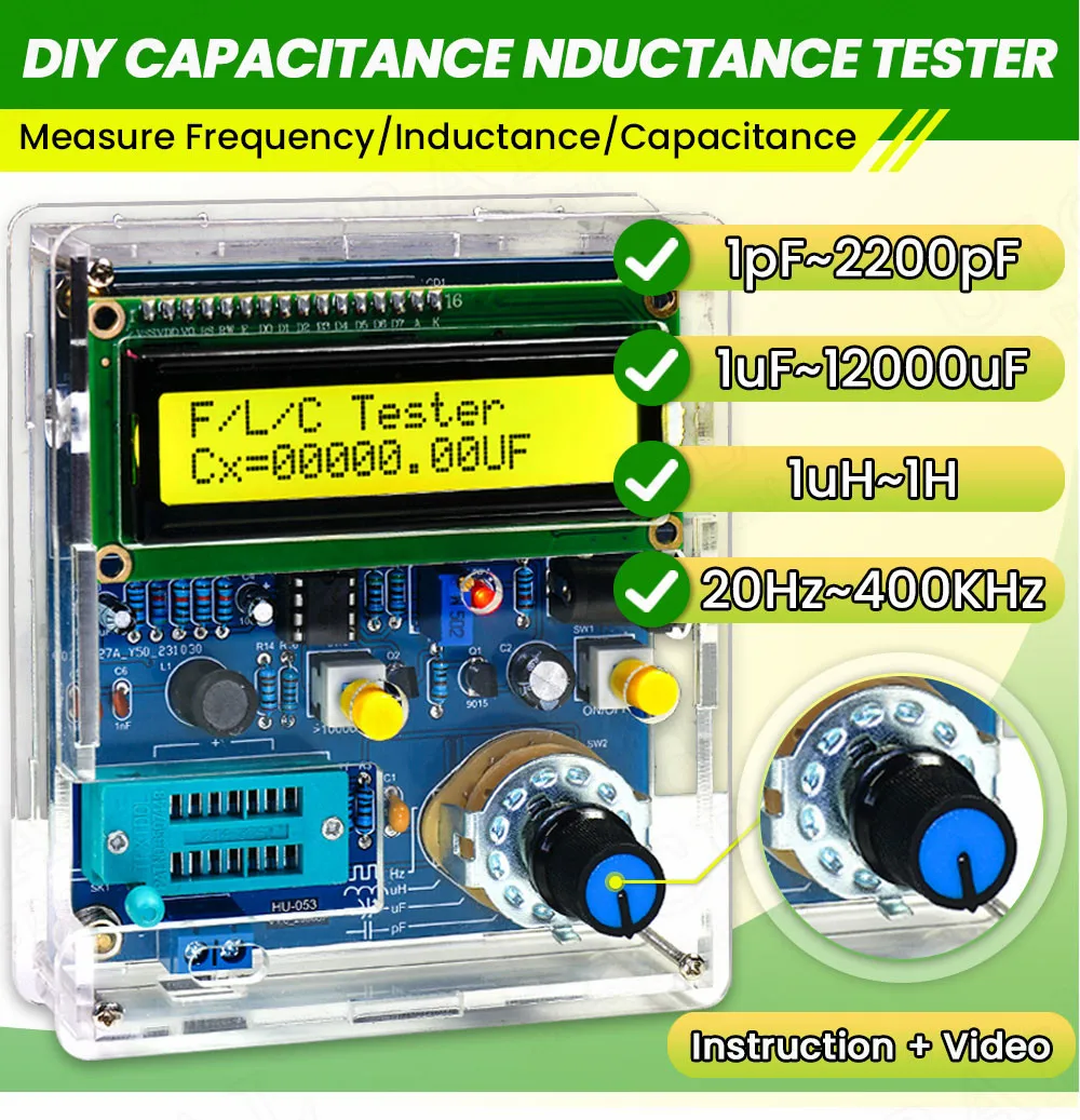 DIY Electronic Kit Capacitance Inductance Tester Frequency Measurement Display PCB DIY Soldering Project Practice Solder