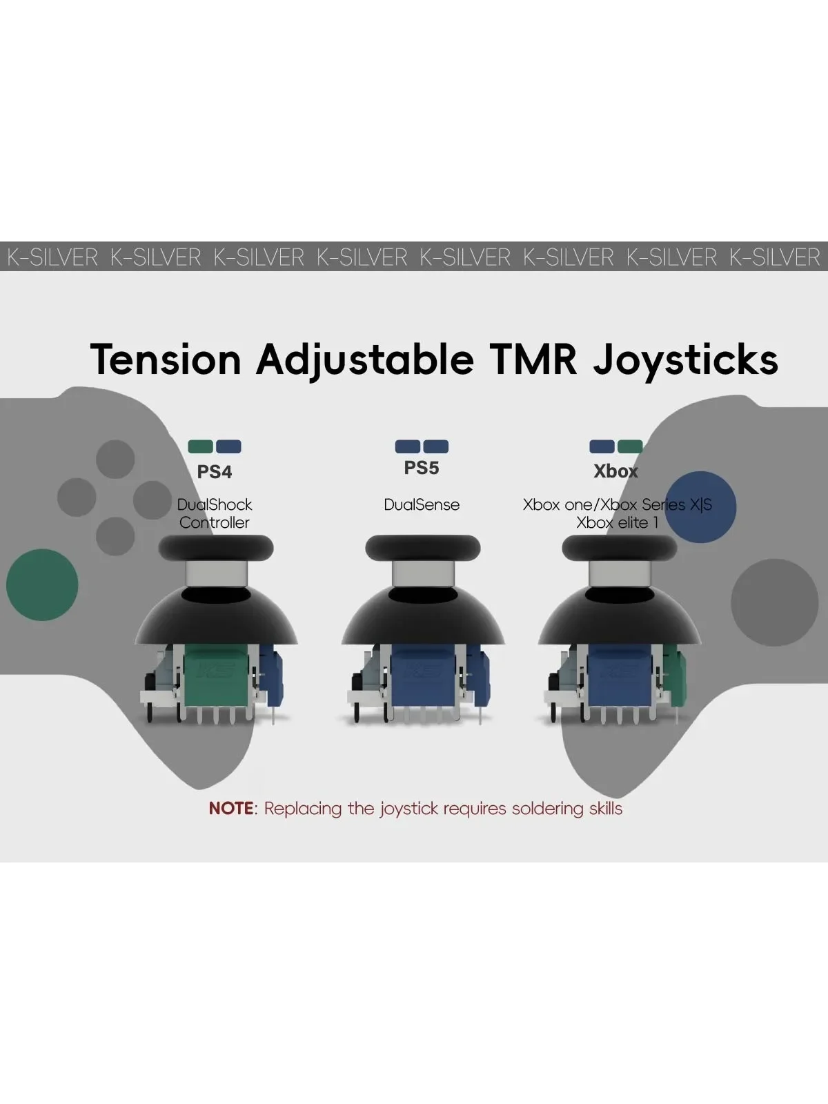 For PS5 PS4 K-SILVER JT13-005 320 Tension Adjustable TMR Magnetic Joystick 30-80gf Force Anti-drift Stick Repair Module