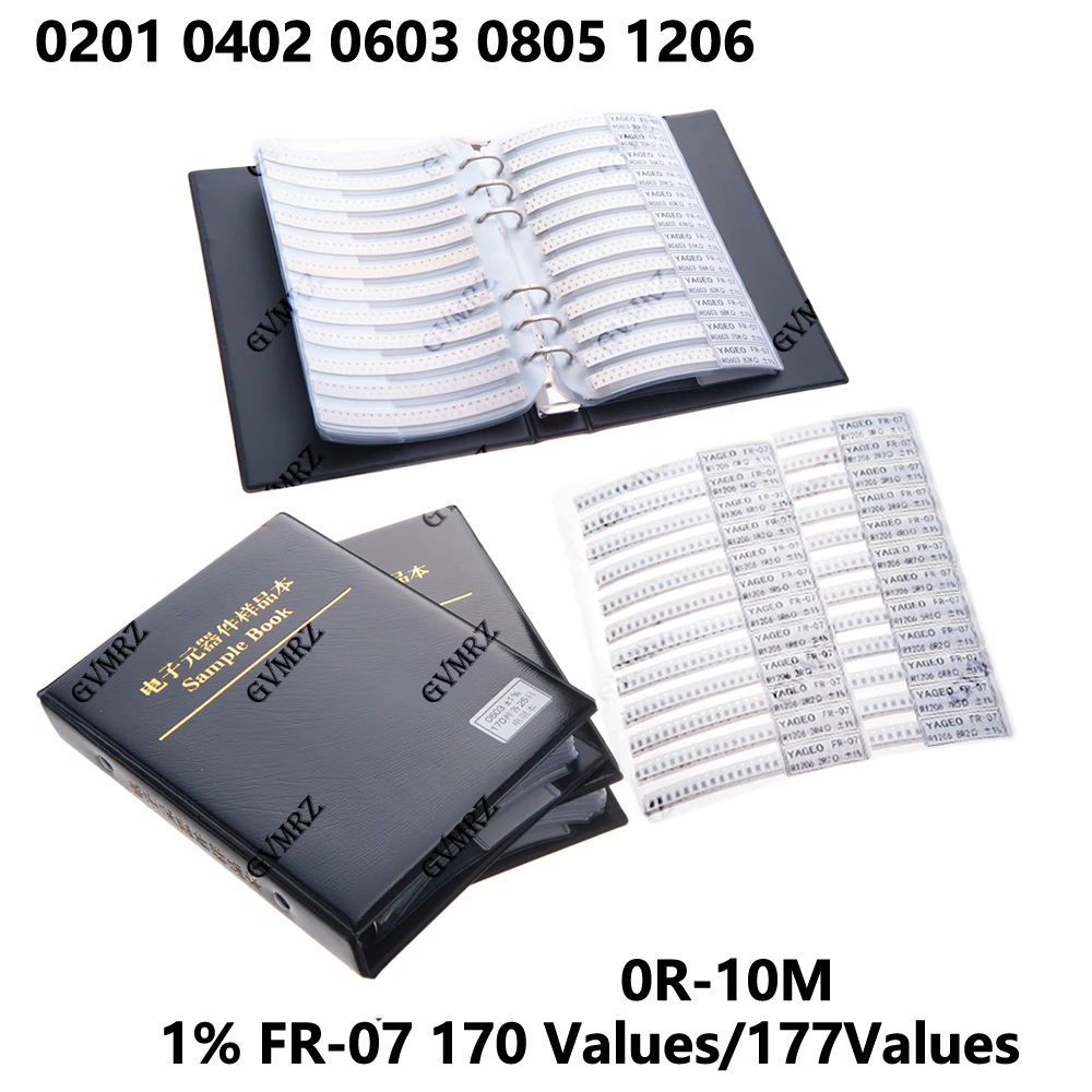 Resistor Kit 1% FR-07 170 Values SMD Book Resistor Assortment Kit 0201 0402 0603 0805 1206 0R-10M Smd DIY Sample Book