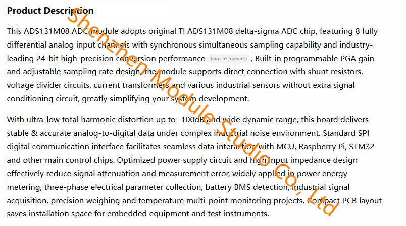 1PCS ADS131M08 ADC Module | 8 Differential Input Channels, 24-Bit High Precision Analog-to-Digital Converter