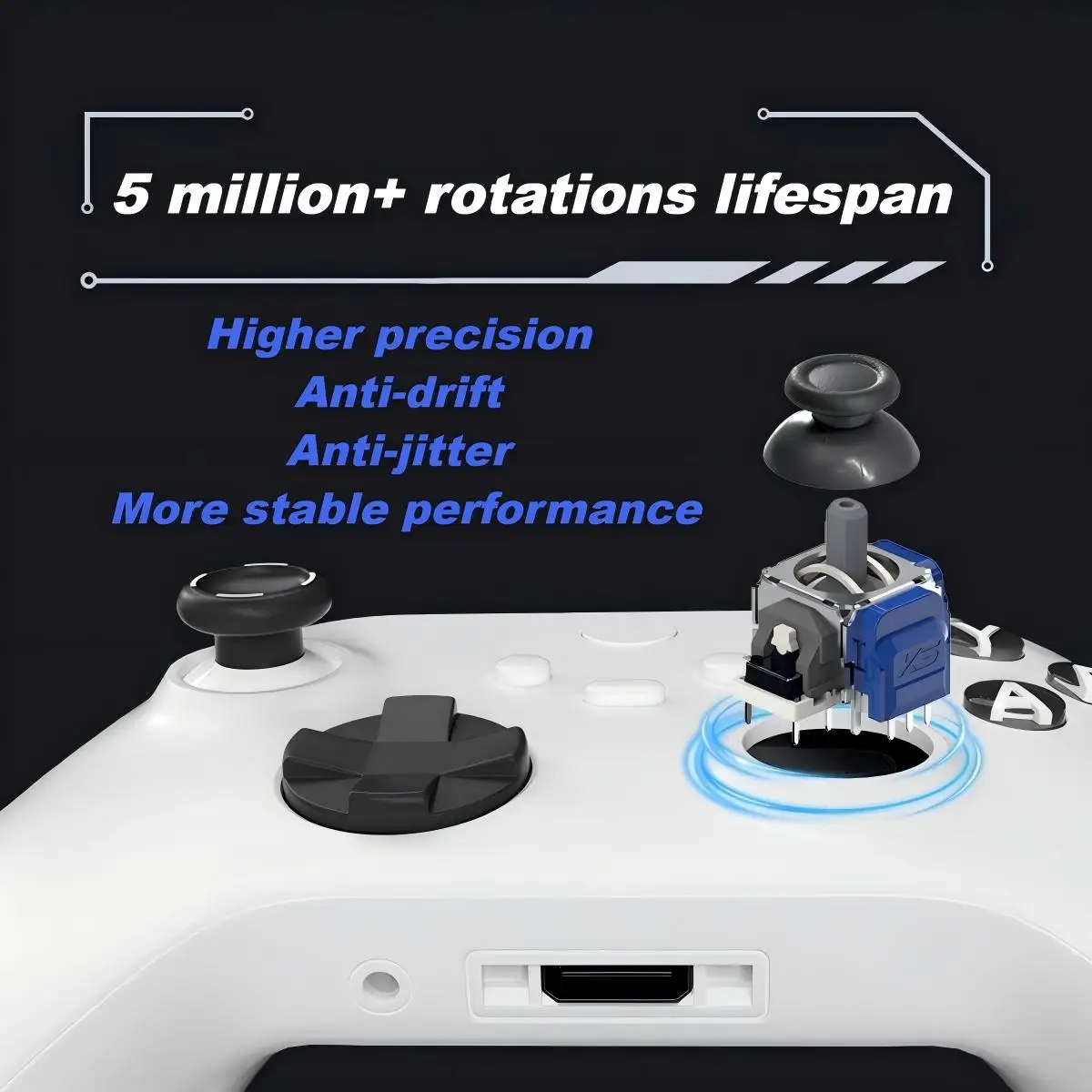 For PS5 PS4 XBOX Series Controller 3D Analog Thumbstick K-Silver JS13 PRO+ TMR Joystick No-Drift Gamepad Replacement Accessories
