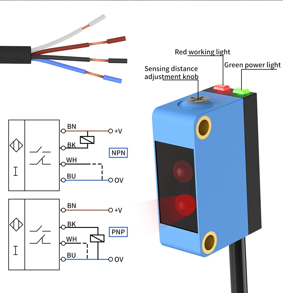 GTRIC Background Suppression Photoelectric Sensor NPN PNP 10-30V DC Sensing Distance 30cm Adjustable Square Laser Optical Switch