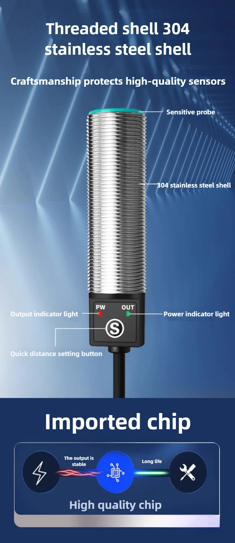 UBS500-GM18N Ultrasonic Sensor M18 High Precision High Frequency Small Blind Spot Millimeter Level Detection Induction Switch