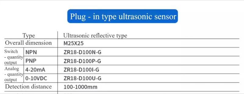 UBS500-GM18N Ultrasonic Sensor M18 High Precision High Frequency Small Blind Spot Millimeter Level Detection Induction Switch