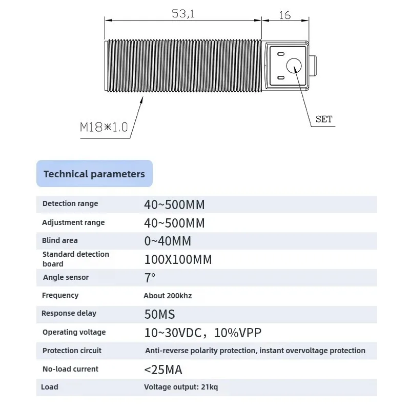 UBS500-GM18N Ultrasonic Sensor M18 High Precision High Frequency Small Blind Spot Millimeter Level Detection Induction Switch