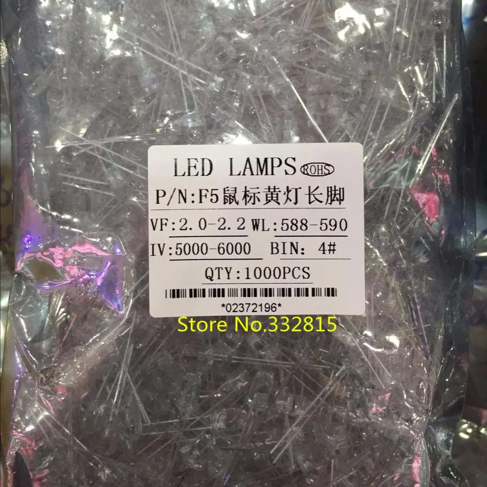 1000PCS 5MM LED WATER CLEAR WHITE, BLUE, GREEN, YELLOW, RED LAMPS LONG LEGS FREE SHIPPING