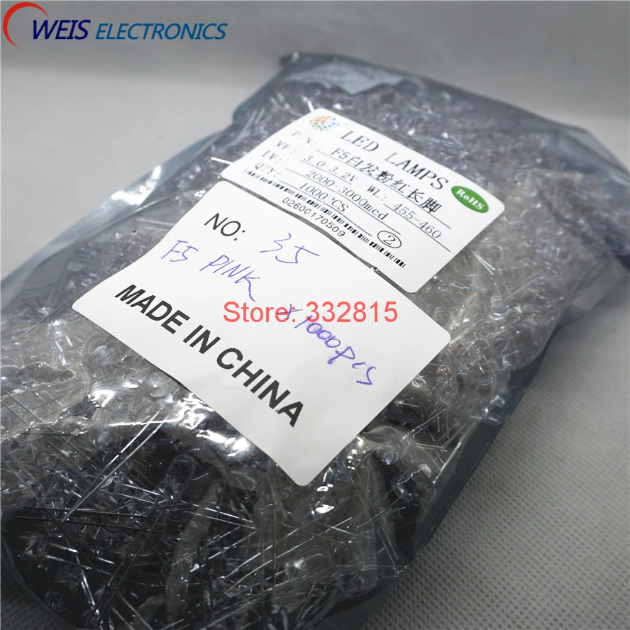 1000PCS 5MM LED WATER CLEAR WHITE, BLUE, GREEN, YELLOW, RED LAMPS LONG LEGS FREE SHIPPING