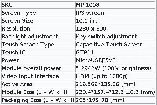 10.1 inch 1280x800 IPS Raspberry Pi Touch Screen for Raspberry Pi 5 Screen HDMI Portable Monitor LCD Display Plug And Play