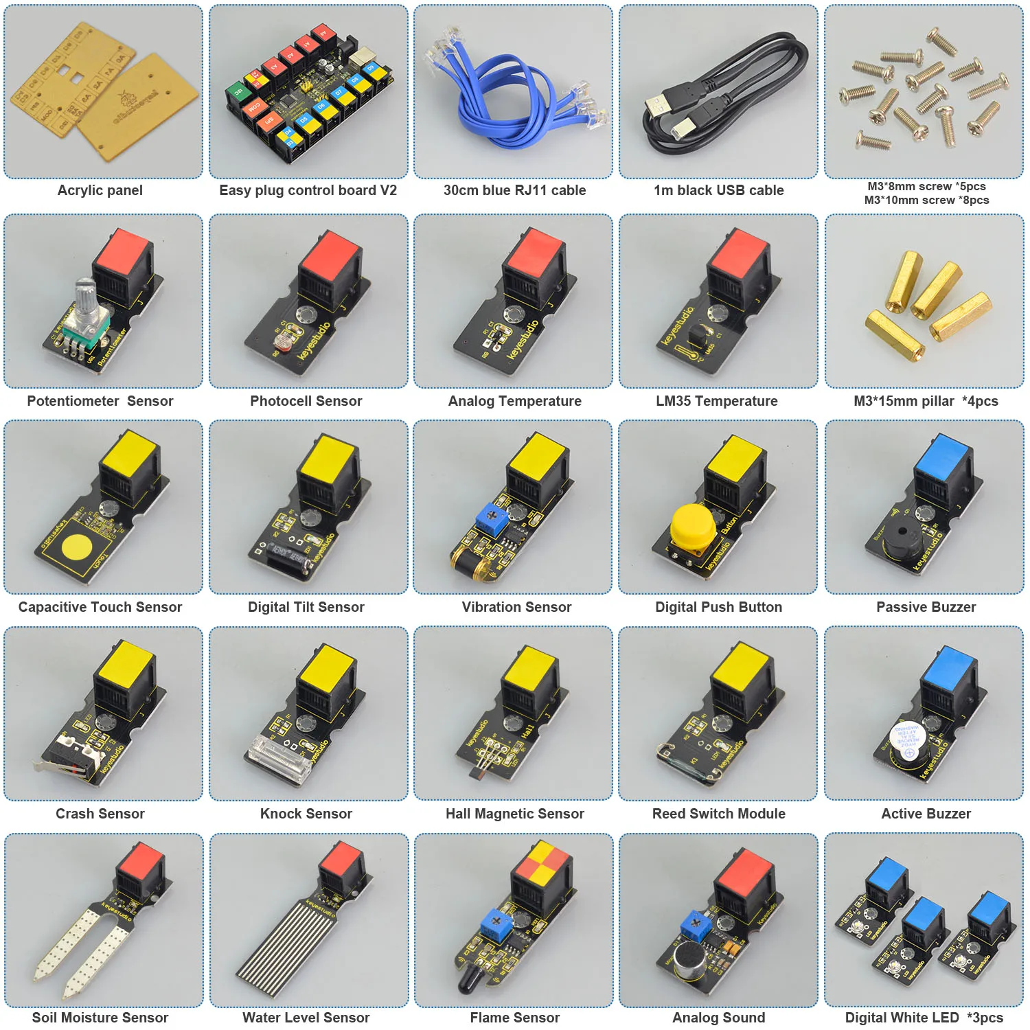 Kidsbits EASY Plug RJ11 Connector Learning Starter Kit+22 Projects for Arduino IDE Programming STEM Education DIY Electronic Kit