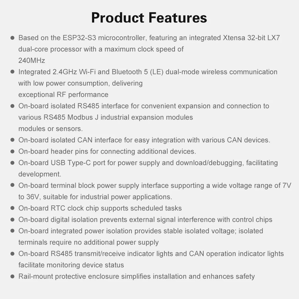 Industrial Grade ESP32-S3-RS485-CAN Development Board RS485/CAN Interface WIFI and Bluetooth Isolated Industrial Control Board