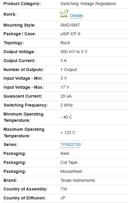 10pcs/Lot TPS82130SILR uSiP-8 Switching Voltage Regulators 17-V Input 3-A Step- Down