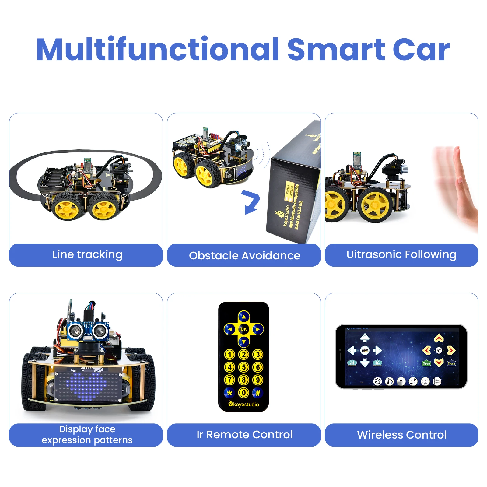 Keyestudio 4WD Multi BT Robot Car Kit V2.0 W/LED Display For Arduino Robot Kit DIY Electronic Kit/Programming Car Kit