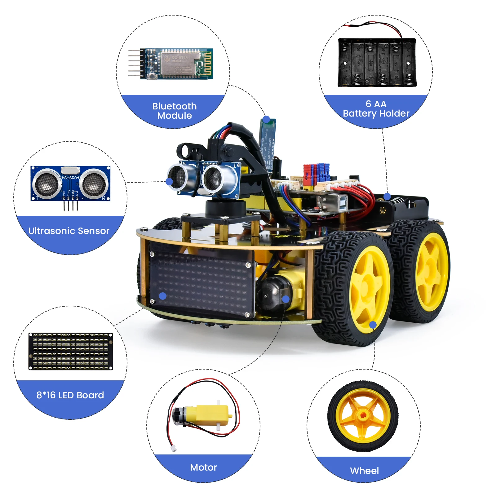 Keyestudio 4WD Multi BT Robot Car Kit V2.0 W/LED Display For Arduino Robot Kit DIY Electronic Kit/Programming Car Kit