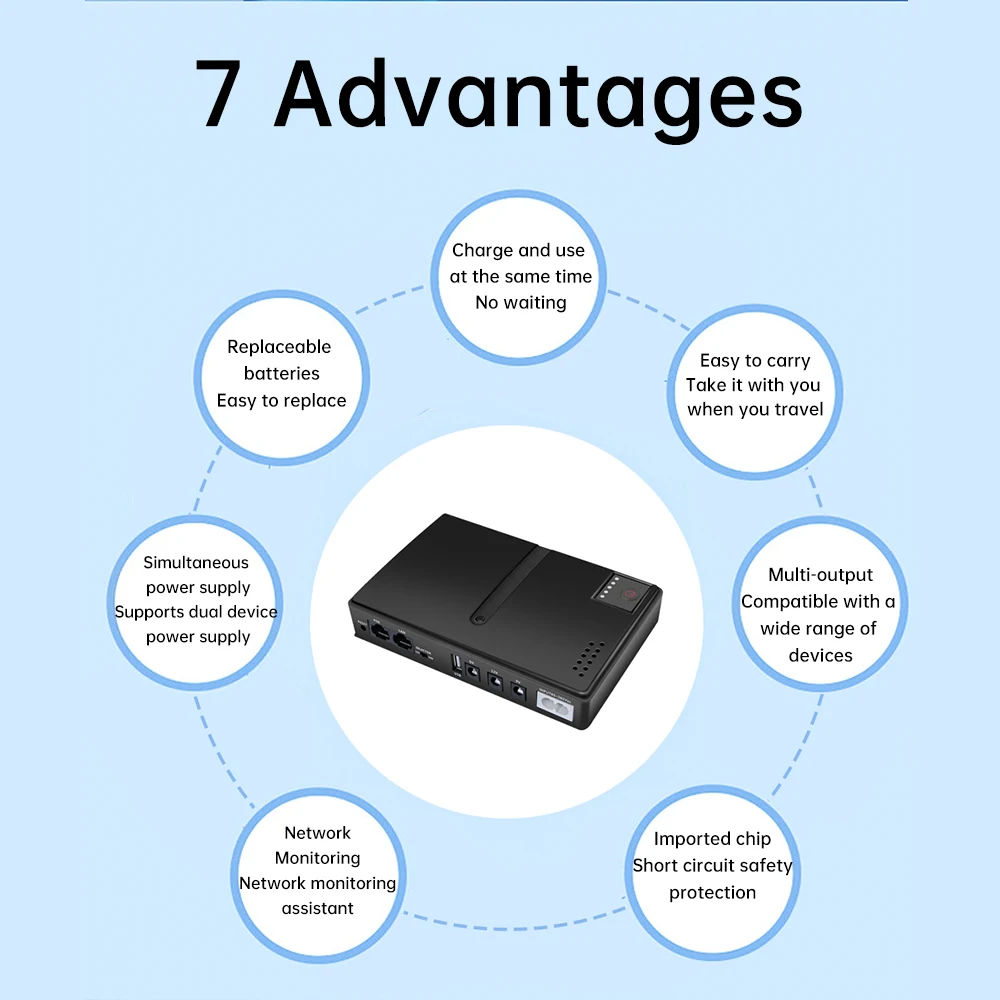 EU/US 5V/9V12V/15V/24V 1018L UPS Uninterruptible Power Supply DC Backup 18650 Power WIFI Router Optical Modem Built-In Adapter