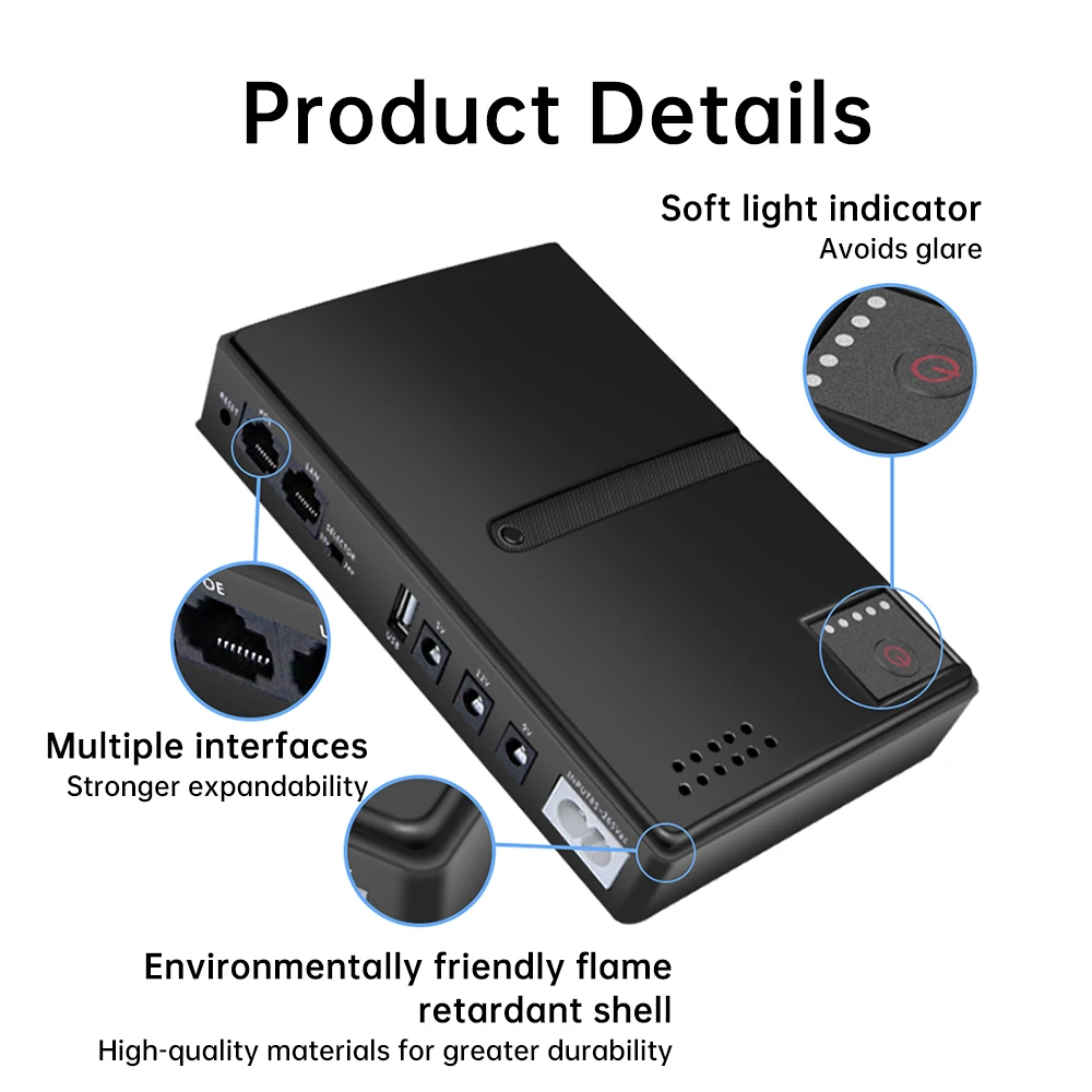 EU/US 5V/9V12V/15V/24V 1018L UPS Uninterruptible Power Supply DC Backup 18650 Power WIFI Router Optical Modem Built-In Adapter