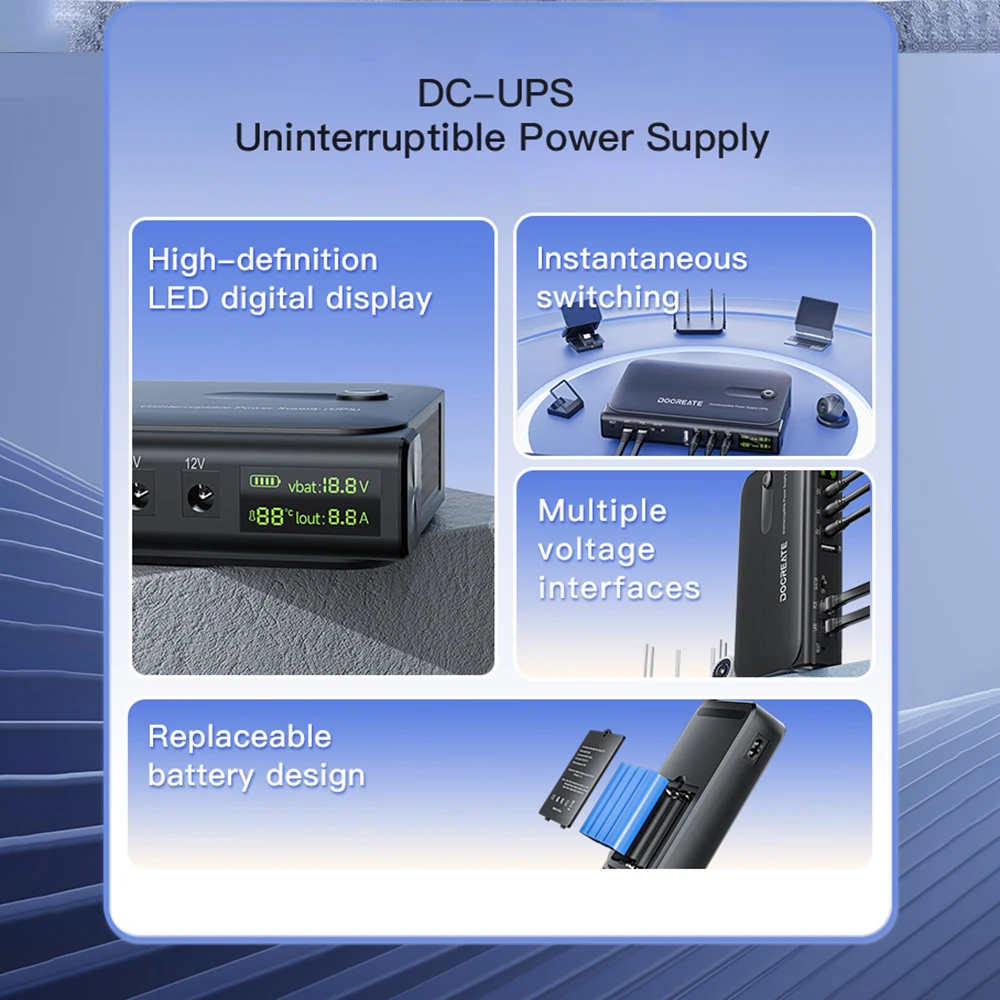 DC1036L 36W Digital Display UPS Uninterruptible Power Supply Anti-Reverse Connection 18650 Home Portable Router 5V9V12V/15V/24V