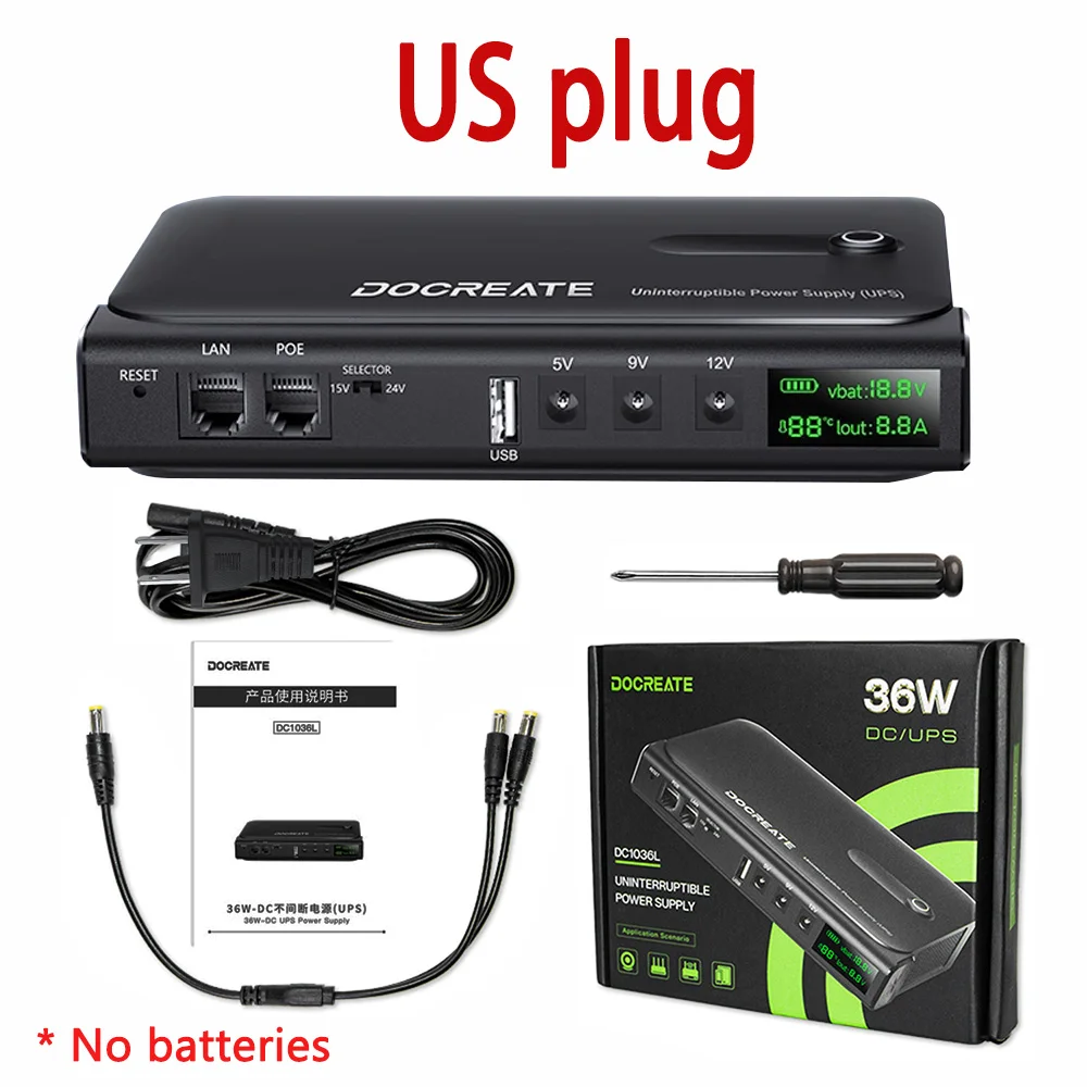DC1036L 36W Digital Display UPS Uninterruptible Power Supply Anti-Reverse Connection 18650 Home Portable Router 5V9V12V/15V/24V