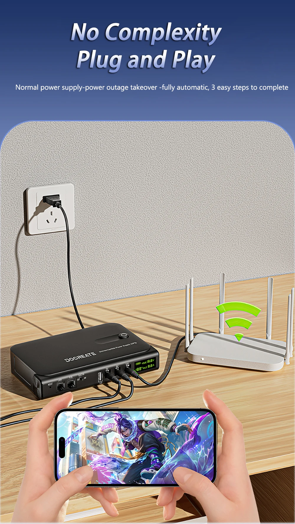 DC1036L 36W Digital Display UPS Uninterruptible Power Supply Anti-Reverse Connection 18650 Home Portable Router 5V9V12V/15V/24V