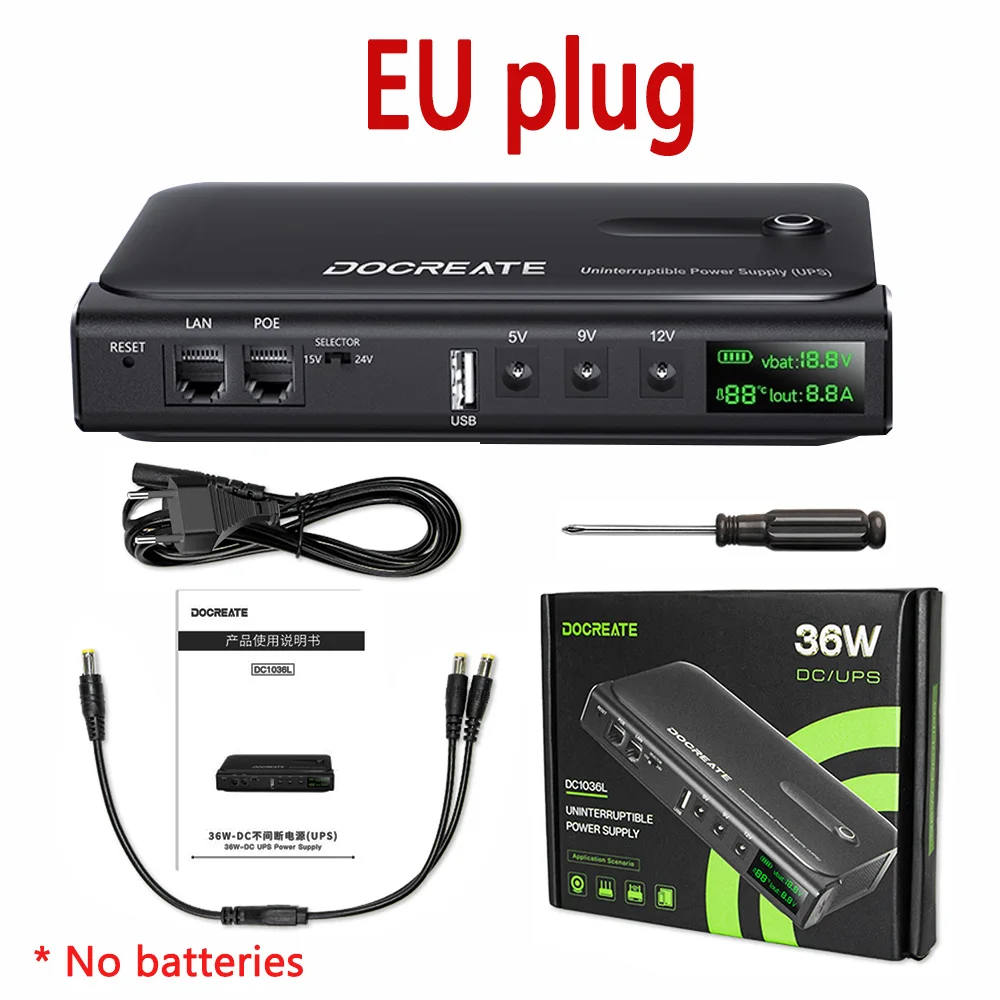DC1036L 36W Digital Display UPS Uninterruptible Power Supply Anti-Reverse Connection 18650 Home Portable Router 5V9V12V/15V/24V
