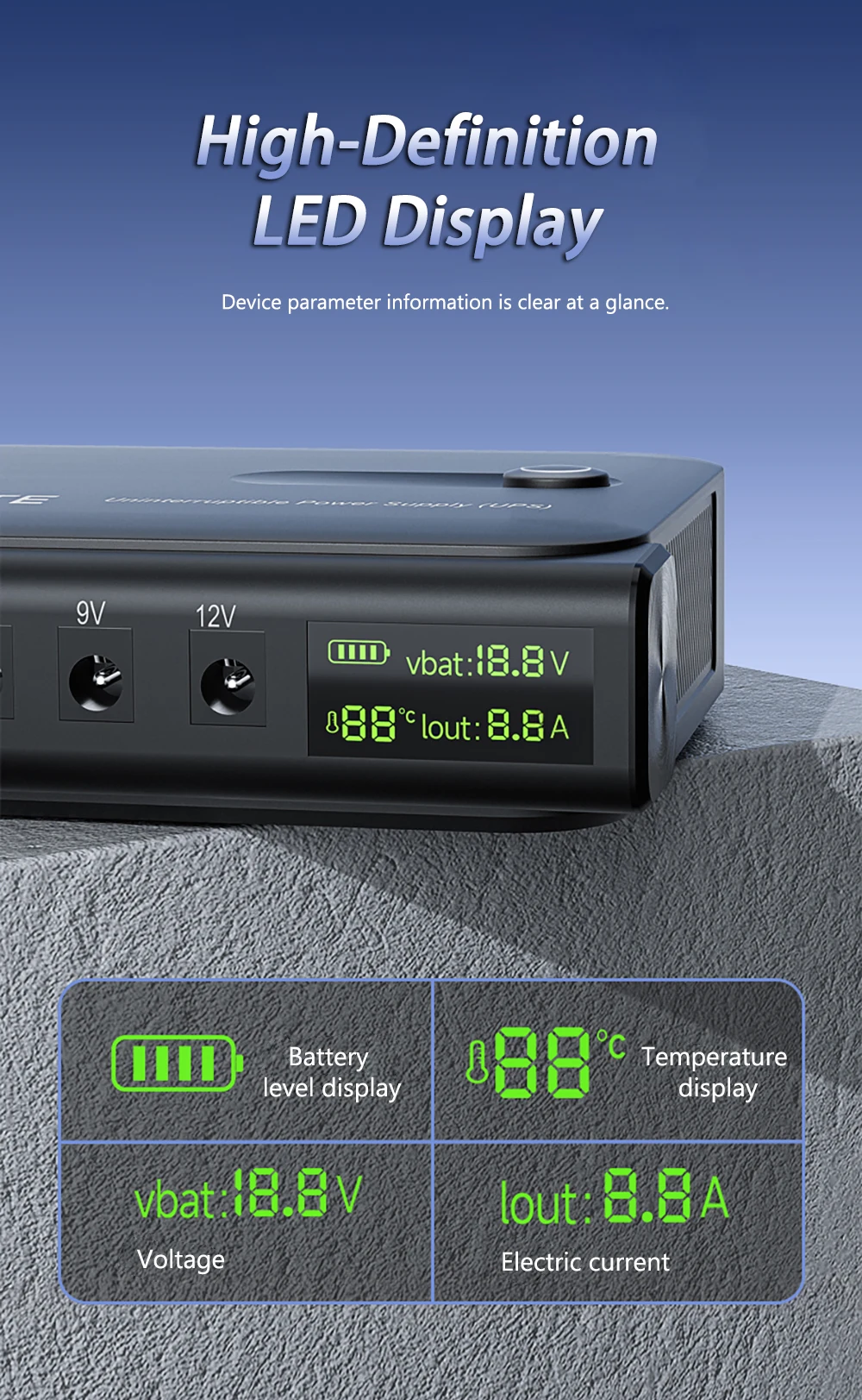 DC1036L 36W Digital Display UPS Uninterruptible Power Supply Anti-Reverse Connection 18650 Home Portable Router 5V9V12V/15V/24V