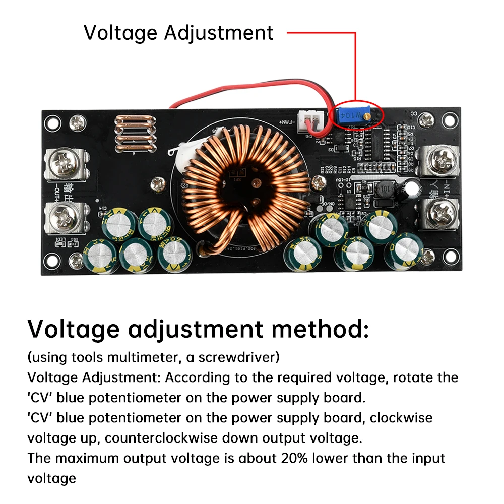 DC-DC Adjustable Step-Down Power Supply Module, 1500/1200W/800W Step-Down Power Supply Modules, DC 15V–90V to DC 2.5V–72V