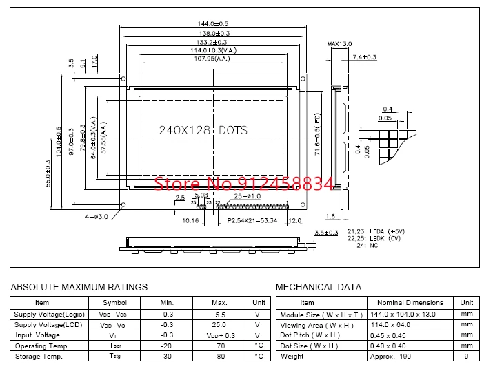 240128 Lcd Display Module with Touch Panel Screen Plastic T6963C or RA6963 or UCI6963 144x104mm LCM240128A B