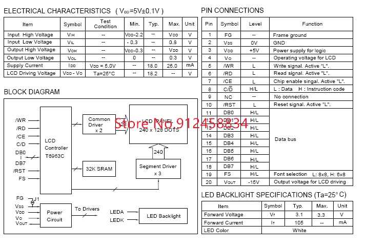 240128 Lcd Display Module with Touch Panel Screen Plastic T6963C or RA6963 or UCI6963 144x104mm LCM240128A B