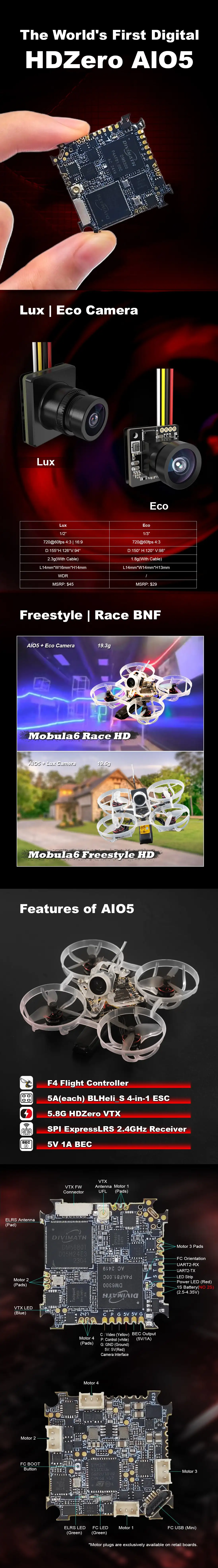 BaMasHDZero AIO15 2S/3S Digital AIO Flight System RunCam HDZero Lux/Eco Digital FPV Camera For Tiny Whoops Fast Indoor Proximity