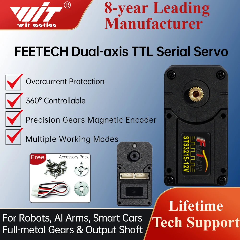 Feetech STS3215 Smart Servo 7.4V 12V 20KG 30KG 360° TTL Serial Bus Robot Servo for SO-ARM100 Ai Robotic Arm DIY Industrial Servo