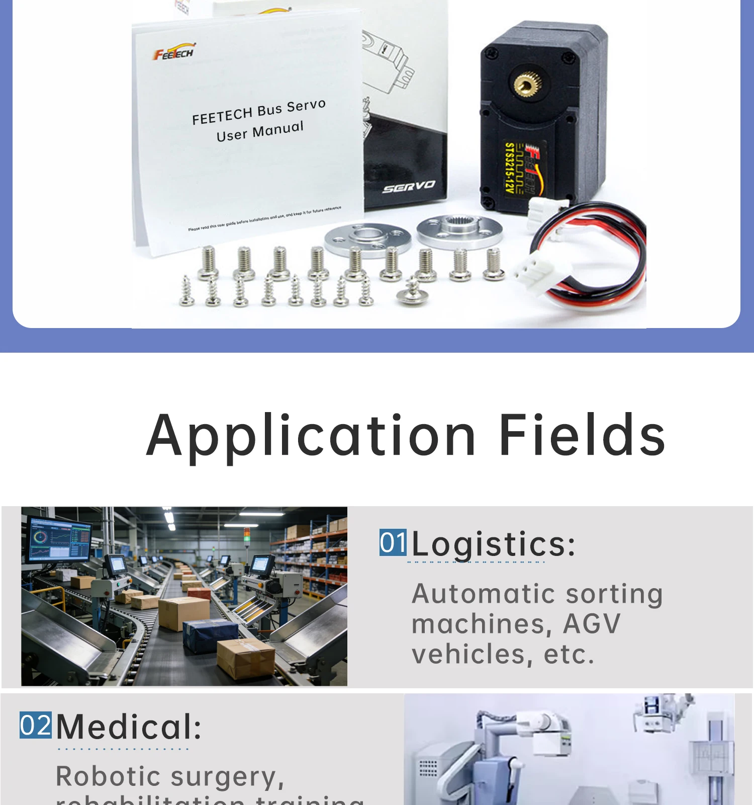 Feetech STS3215 Smart Servo 7.4V 12V 20KG 30KG 360° TTL Serial Bus Robot Servo for SO-ARM100 Ai Robotic Arm DIY Industrial Servo