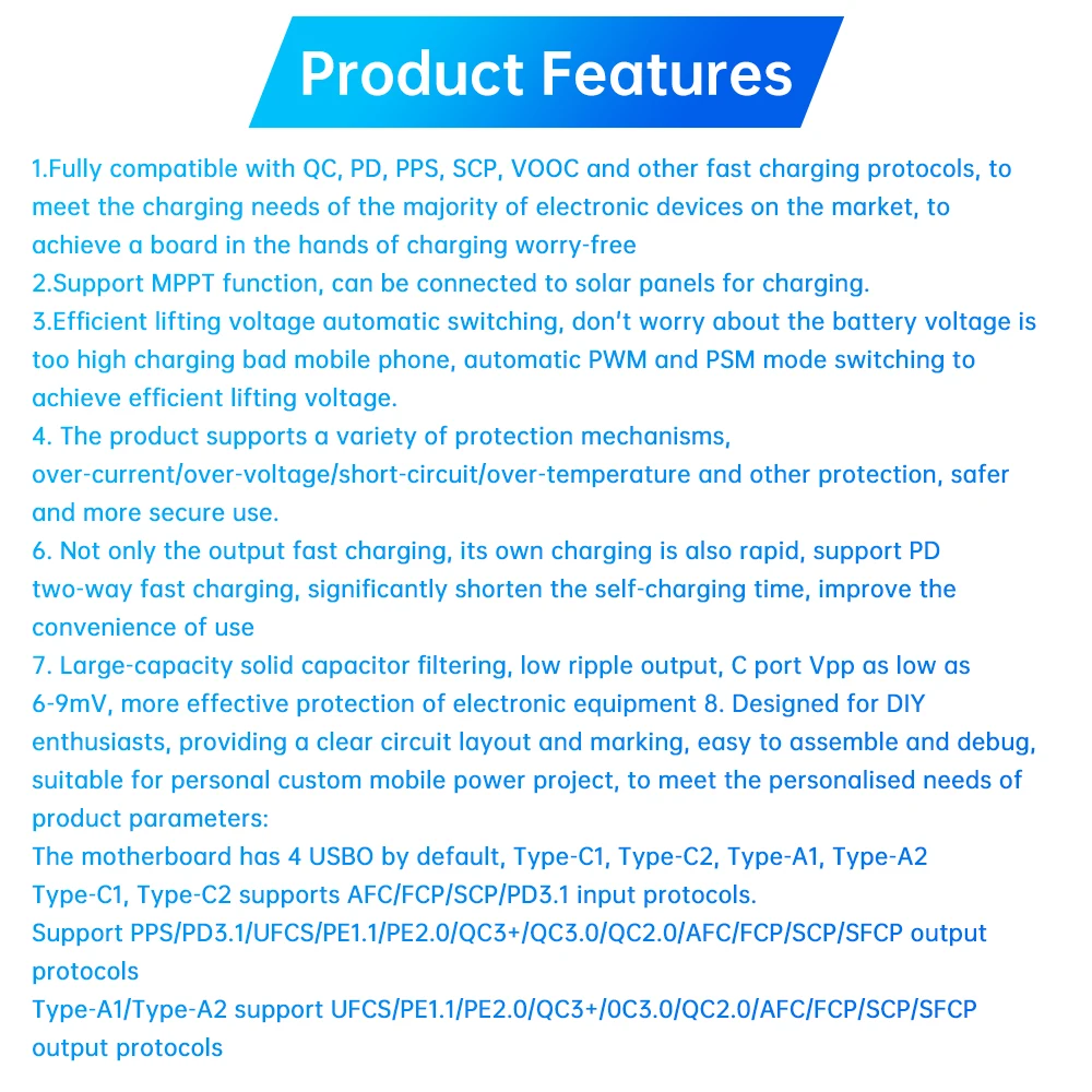 65W 100W DIY Power Bank Motherboard Dual Type-C Bidirectional Fast Charging PD3.1 PPS SCP VOOC MPPT Solar Charger Board 3S 4S 5S
