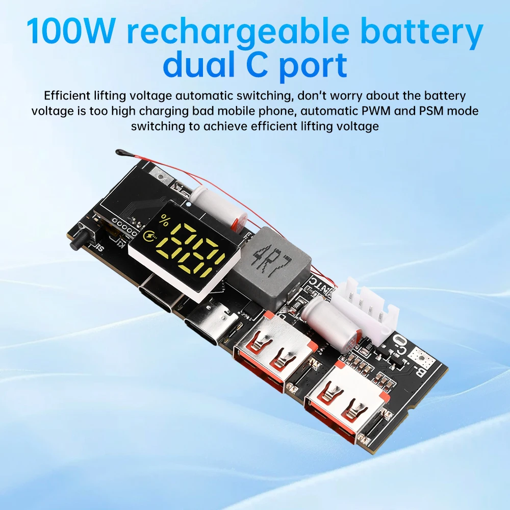 65W 100W DIY Power Bank Motherboard Dual Type-C Bidirectional Fast Charging PD3.1 PPS SCP VOOC MPPT Solar Charger Board 3S 4S 5S
