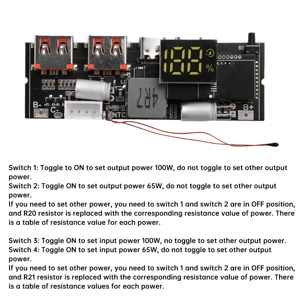 65W 100W DIY Power Bank Motherboard Dual Type-C Bidirectional Fast Charging PD3.1 PPS SCP VOOC MPPT Solar Charger Board 3S 4S 5S