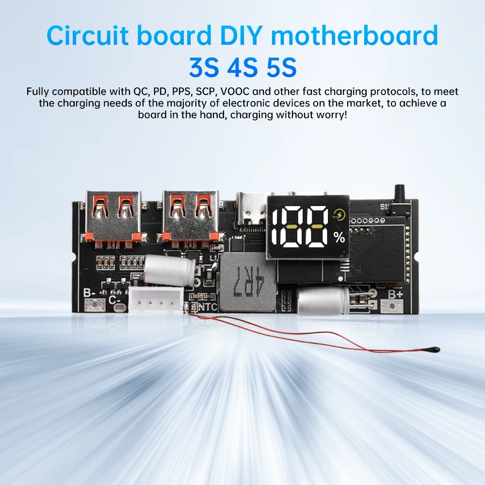 65W 100W DIY Power Bank Motherboard Dual Type-C Bidirectional Fast Charging PD3.1 PPS SCP VOOC MPPT Solar Charger Board 3S 4S 5S