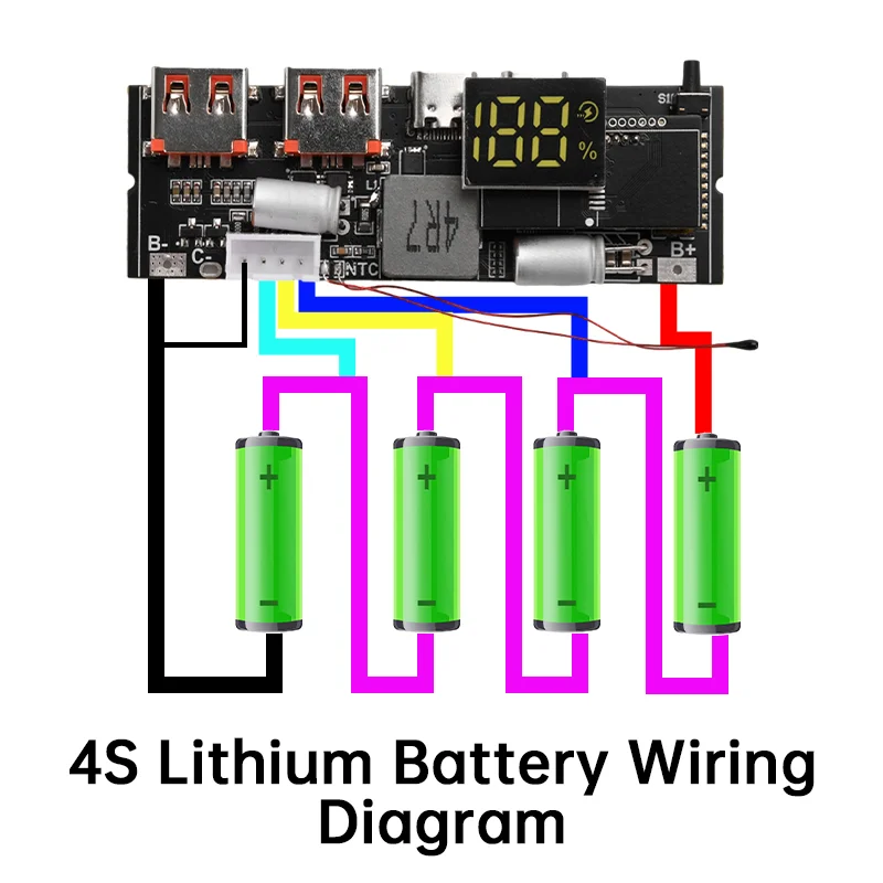 65W 100W DIY Power Bank Motherboard Dual Type-C Bidirectional Fast Charging PD3.1 PPS SCP VOOC MPPT Solar Charger Board 3S 4S 5S