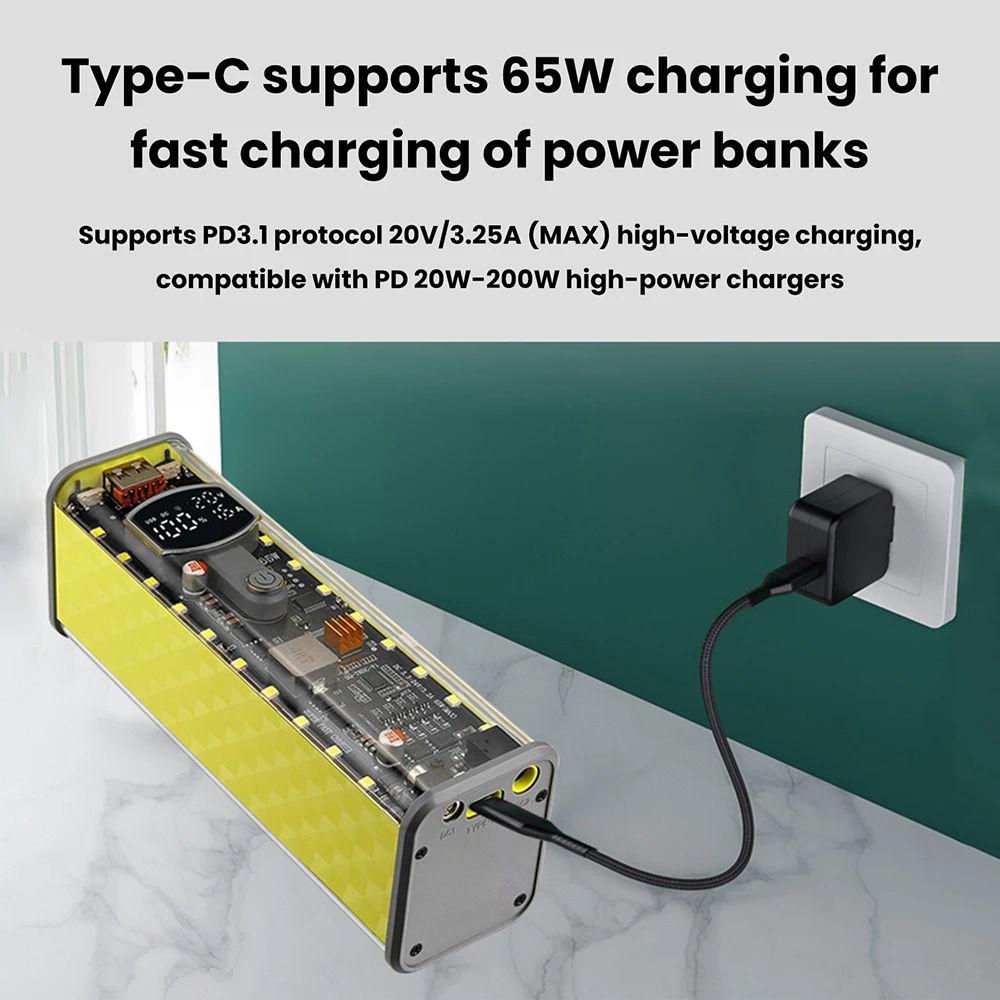 PD65W Power Bank Case Super Fast Charging Transparent Power Bank Shell 8x18650 Battery Box Welding Free for Outdoor Light Type-C
