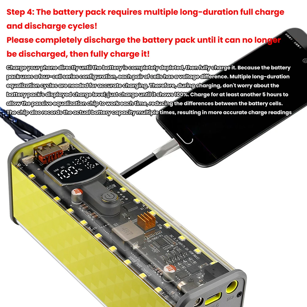 PD65W Power Bank Case Super Fast Charging Transparent Power Bank Shell 8x18650 Battery Box Welding Free for Outdoor Light Type-C