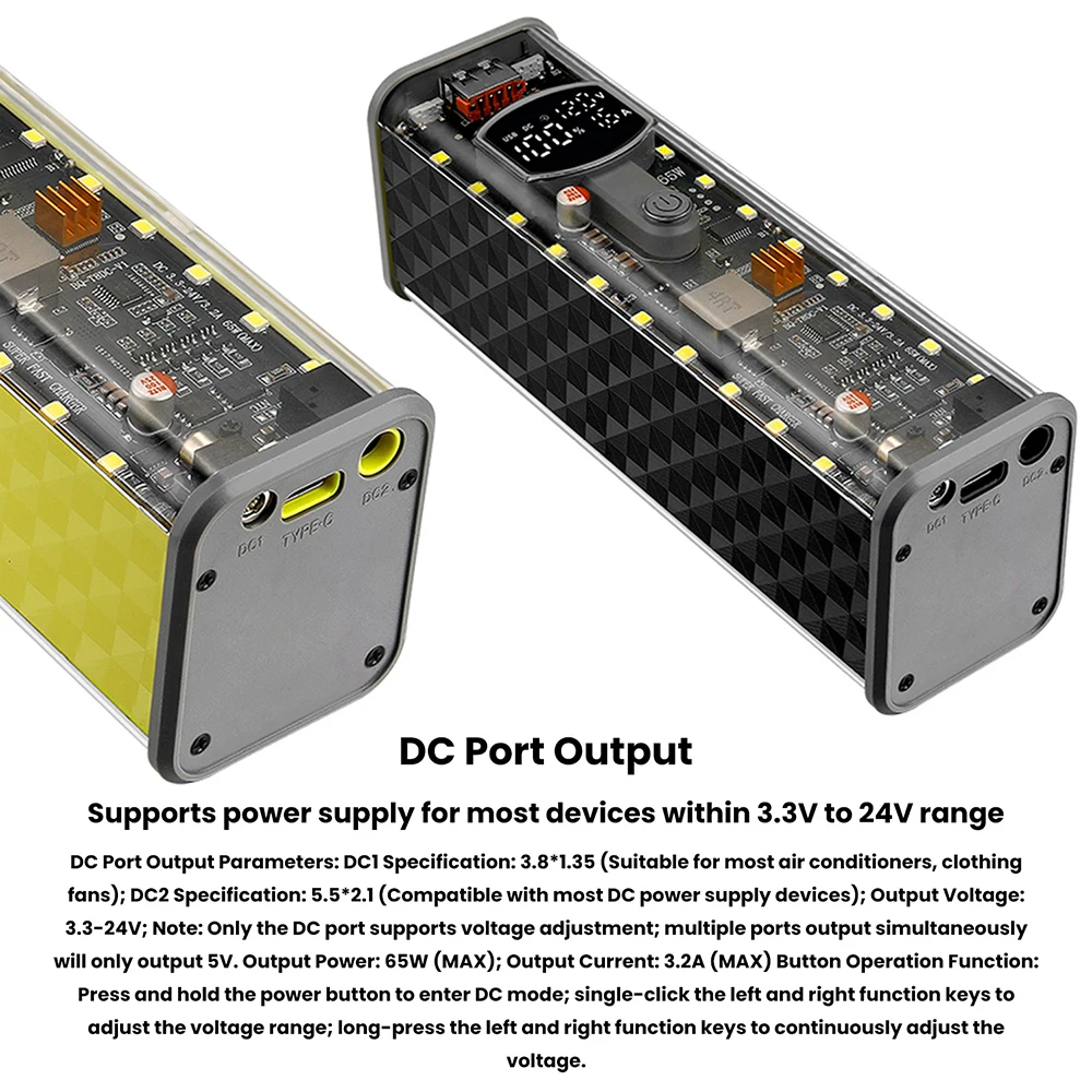 PD65W Power Bank Case Super Fast Charging Transparent Power Bank Shell 8x18650 Battery Box Welding Free for Outdoor Light Type-C