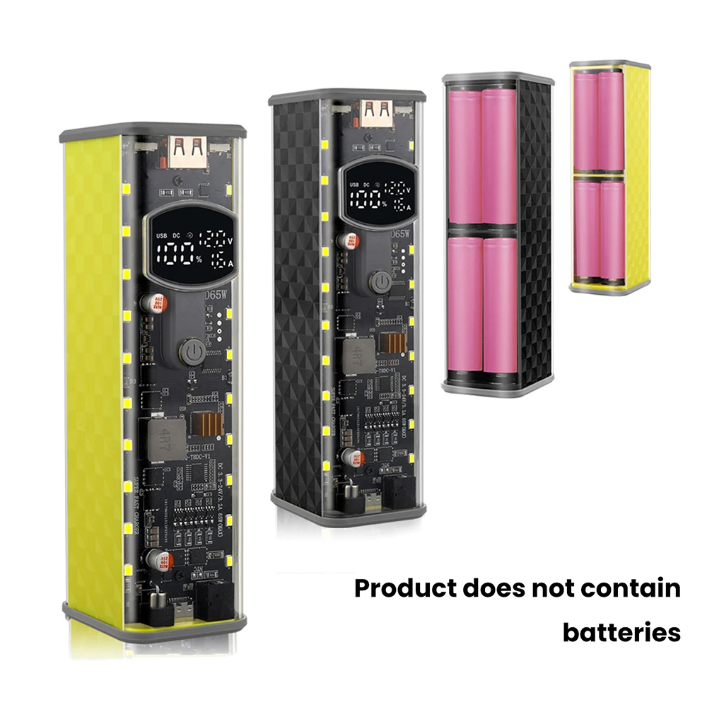 PD65W Power Bank Case Super Fast Charging Transparent Power Bank Shell 8x18650 Battery Box Welding Free for Outdoor Light Type-C