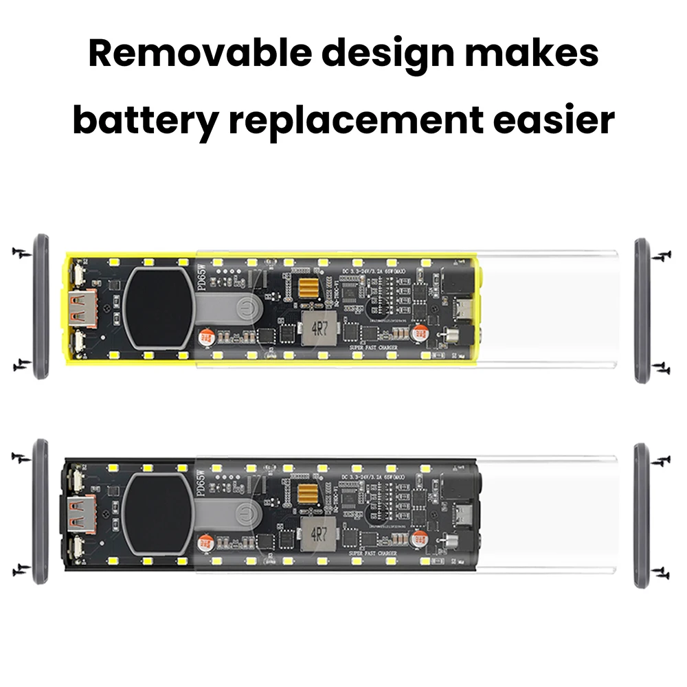 PD65W Power Bank Case Super Fast Charging Transparent Power Bank Shell 8x18650 Battery Box Welding Free for Outdoor Light Type-C