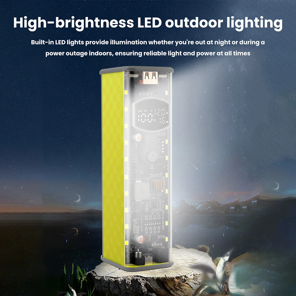 PD65W Power Bank Case Super Fast Charging Transparent Power Bank Shell 8x18650 Battery Box Welding Free for Outdoor Light Type-C