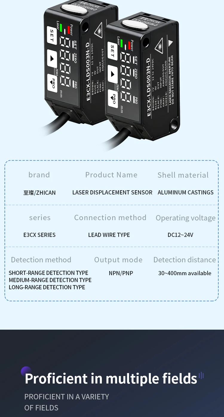 ZHICAN E3CX High Precision Laser Displacement Sensor Compatible with Panasonic HG-C Analog Output RS485 Distance Measurement