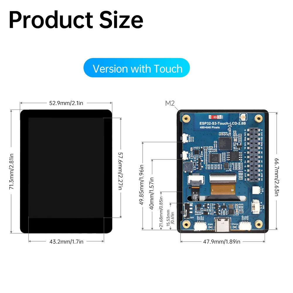 ESP32-S3-Touch-LCD-2.8B with touch 480×640 resolution display IPS capacitive screen WIFI Bluetooth development board Type C