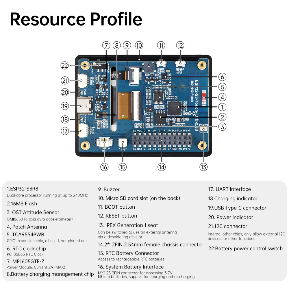 ESP32-S3-Touch-LCD-2.8B with touch 480×640 resolution display IPS capacitive screen WIFI Bluetooth development board Type C