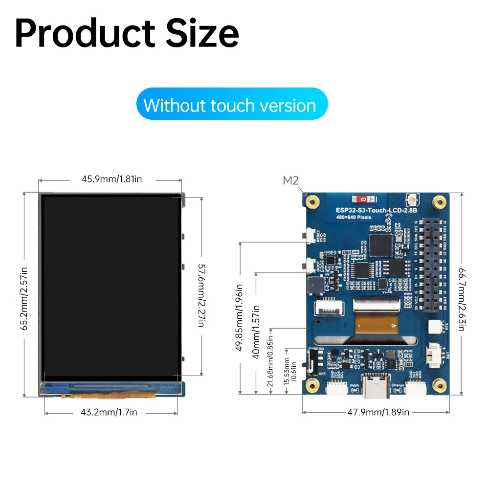 ESP32-S3-Touch-LCD-2.8B with touch 480×640 resolution display IPS capacitive screen WIFI Bluetooth development board Type C
