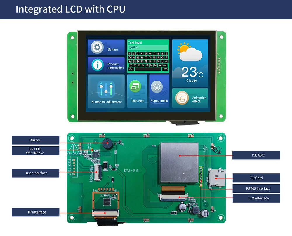 DWIN 5 Inch 800*480 for Arduino Nano Display RS232/TTL HMI Touch Panel ESP32 Screen,LCD Module UART TFT Monitor DMG80480C050_04W
